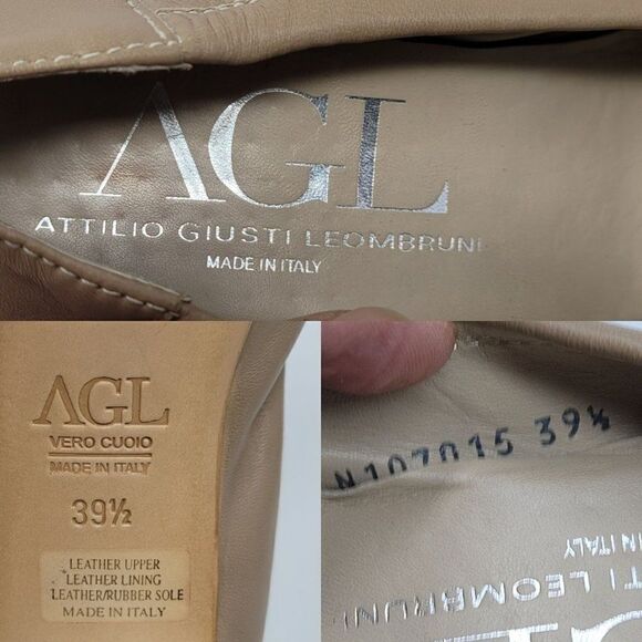 AGL Attilio Giusti Leombruni Leather Embossed Cap Toe Pump Heels 39.5 Tan Italy - Picture 3 of 11